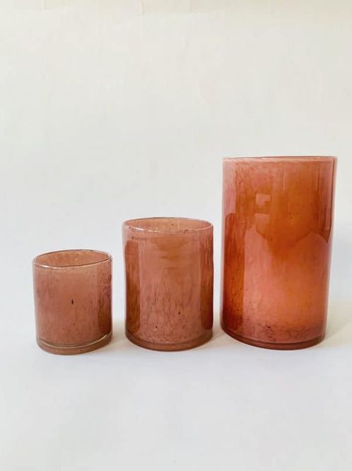 Hovedbilde Lysholdere munnblåst H 12,5cm gammelrosa